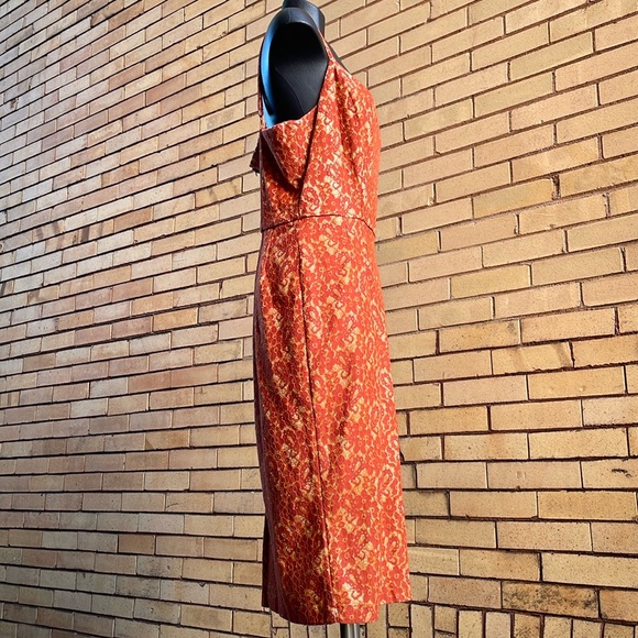 Tailor & Twirl Retro Burnt Orange Paisley Lace Midi Dress Size XL - Picture 4 of 9